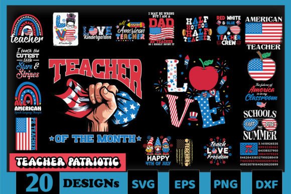 4th of July Teacher Patriotic SVG Bundle Graphics for Crafts