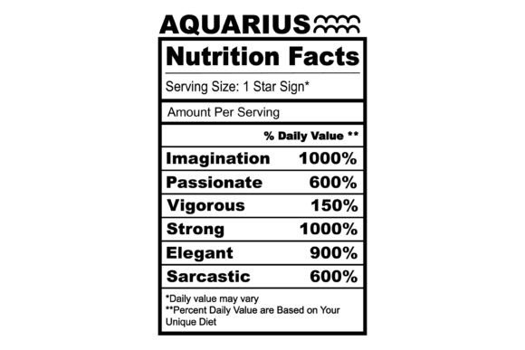 Aquarius Zodiac Nutrition Facts SVG for Graphic Design