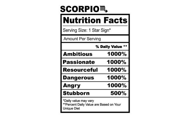 Scorpio Zodiac Nutrition Facts SVG for Crafts and Graphics